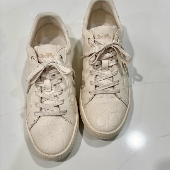 Coach Embossed Cream Leather Sneakers - Picture 2 of 4